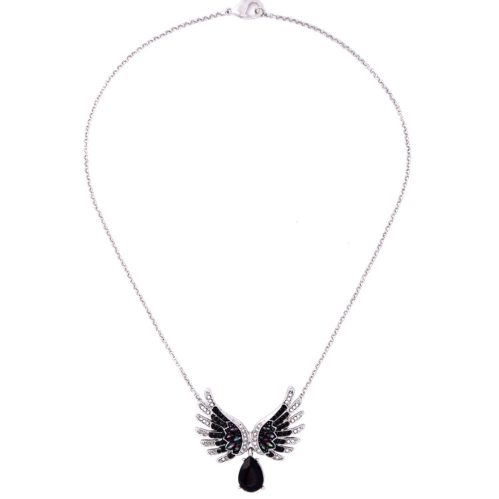 Silvertone Black Angel Pendant Necklace